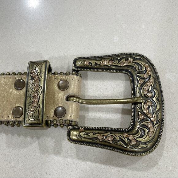Leatherock Blingy Embellished Rhinestone Western Metallic Leather Belt Gold main image 4